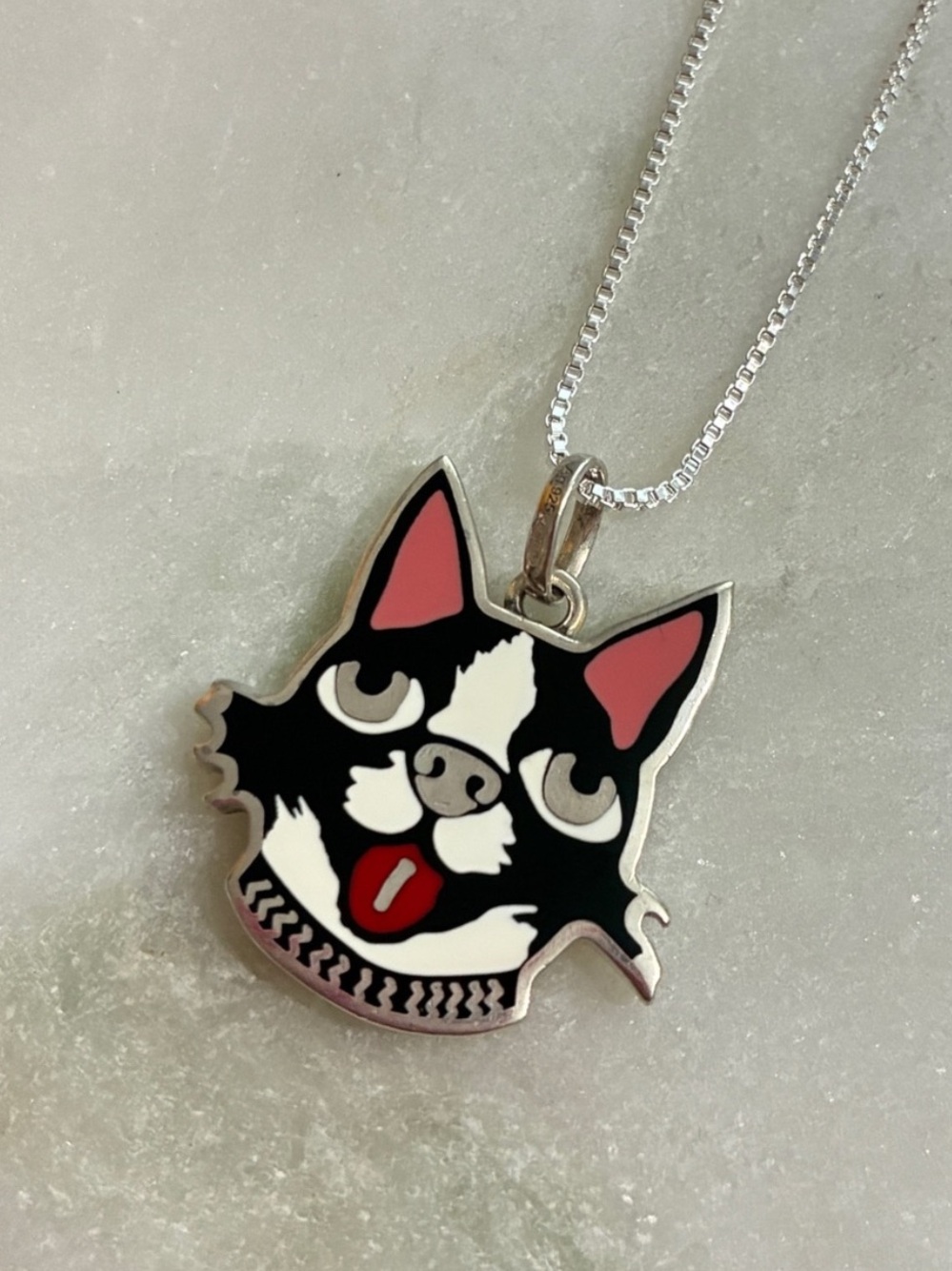 Gucci Bosco & Orso 925 Sterling Silver Enamel Dog Boston Terrier Pendant Charm